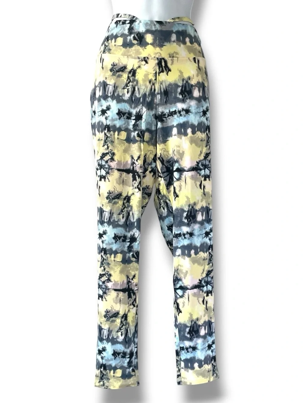 Abstract Tie Dye Leggings Blue Yellow Stretch Yoga Pants Zoe by Zoe & Phoebe Y2K